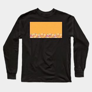 Colorful Pinwheel flowers on orange grid background Long Sleeve T-Shirt